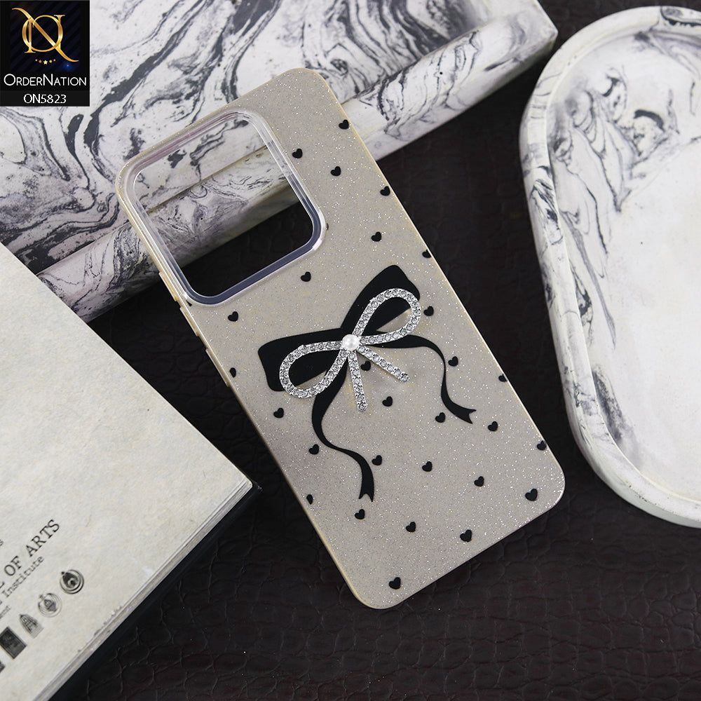 Infinix Smart 9 Cover - Brown -  A New Alluring  Small Rhinestones Bow With Centered Pearl Shiny Case