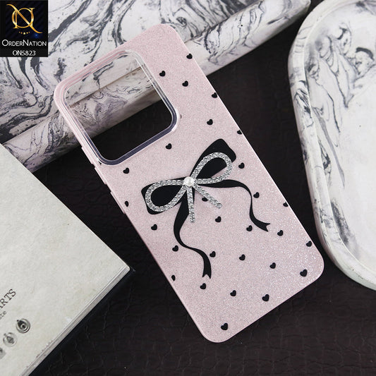 Infinix Smart 9 HD Cover - Pink -  A New Alluring  Small Rhinestones Bow With Centered Pearl Shiny Case