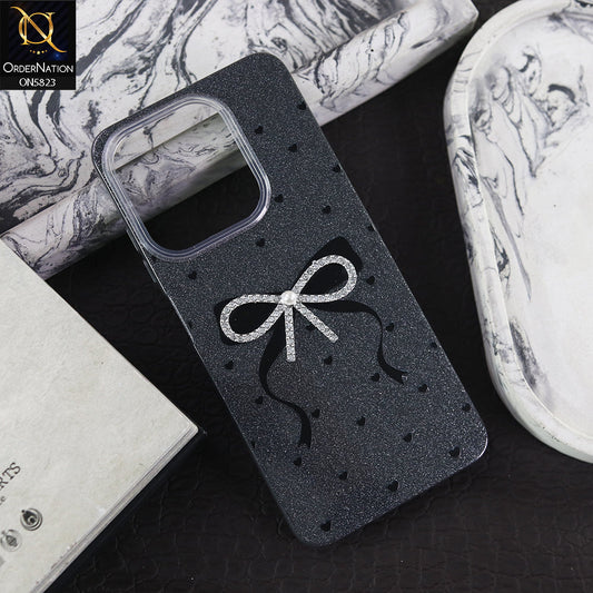 Tecno Spark 10 Cover - Black -  A New Alluring  Small Rhinestones Bow With Centered Pearl Shiny Case