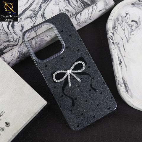 Tecno Spark 10 Cover - Black -  A New Alluring  Small Rhinestones Bow With Centered Pearl Shiny Case