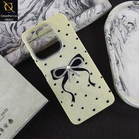 Tecno Spark 10C Cover - Off White -  A New Alluring  Small Rhinestones Bow With Centered Pearl Shiny Case