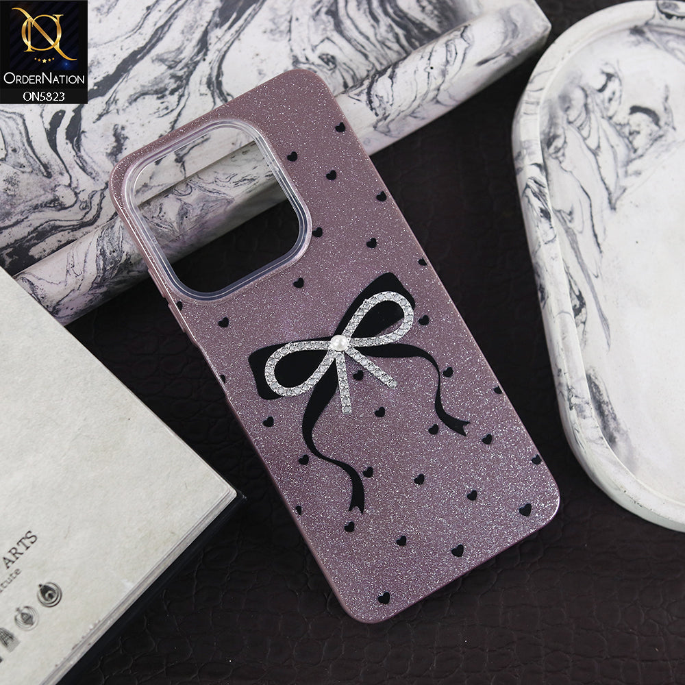 Tecno Spark 10C Cover - Purple -  A New Alluring  Small Rhinestones Bow With Centered Pearl Shiny Case