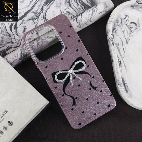 Tecno Spark 10C Cover - Purple -  A New Alluring  Small Rhinestones Bow With Centered Pearl Shiny Case