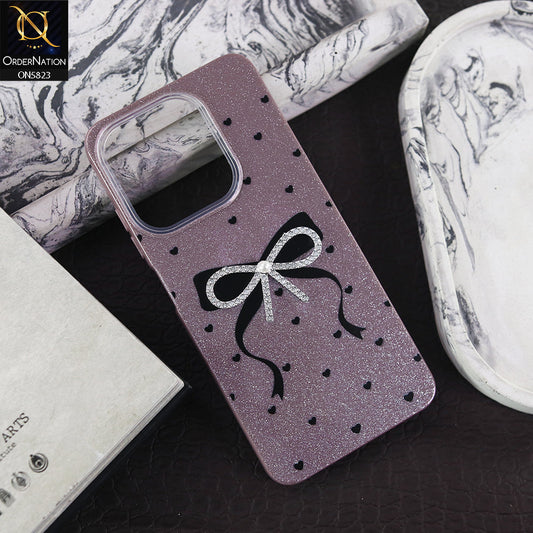 Tecno Spark 10 Cover - Purple -  A New Alluring  Small Rhinestones Bow With Centered Pearl Shiny Case