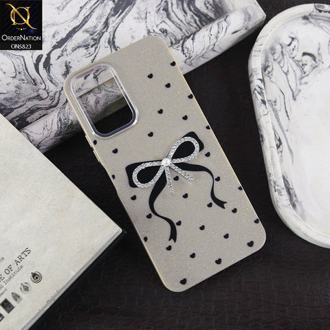 Vivo Y33t Cover - Brown -  A New Alluring  Small Rhinestones Bow With Centered Pearl Shiny Case