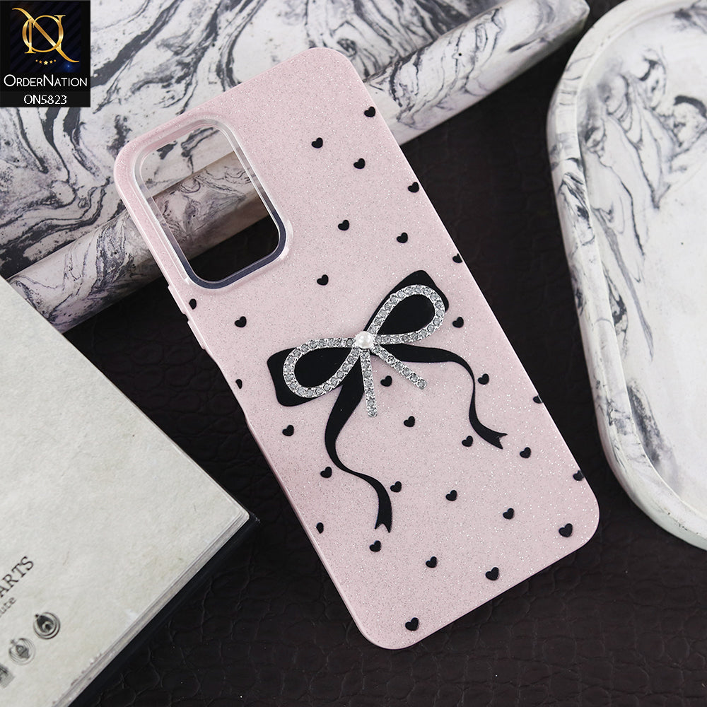Vivo Y21G Cover - Pink -  A New Alluring  Small Rhinestones Bow With Centered Pearl Shiny Case