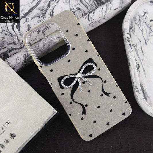 Vivo Y28 4G Cover - Brown -  A New Alluring  Small Rhinestones Bow With Centered Pearl Shiny Case