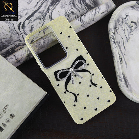 Vivo Y19 Cover - Off White -  A New Alluring  Small Rhinestones Bow With Centered Pearl Shiny Case