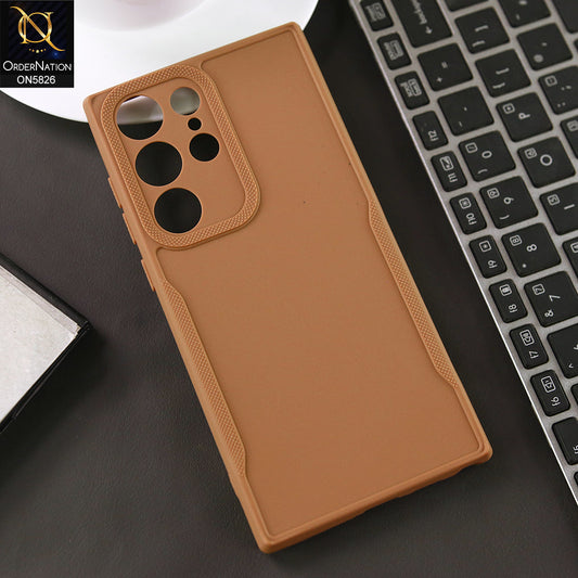 Samsung Galaxy S23 Ulta Cover - Brown - High Grade Quality Matte Sillica Soft Case With Additional Side Texture