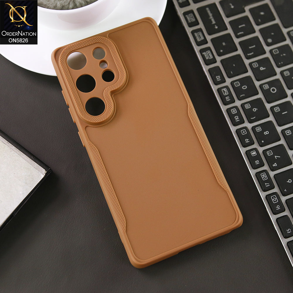 Samsung Galaxy S25 Ulta Cover - Brown - High Grade Quality Matte Sillica Soft Case With Additional Side Texture