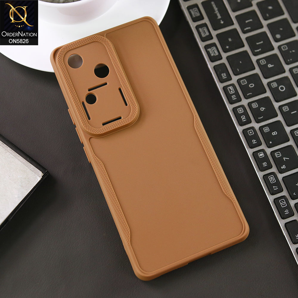 Vivo V30 Cover - Brown - High Grade Quality Matte Sillica Soft Case With Additional Side Texture