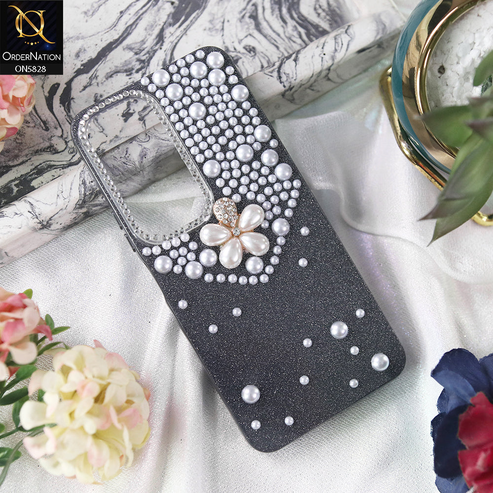 Infinix Hot 60i 4G Cover - Black - Adorable Pretty RhineStones And Pearls Zone Feminine Case