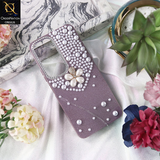 Infinix Hot 60i 4G Cover - Purple -  Adorable Pretty RhineStones And Pearls Zone Feminine Case