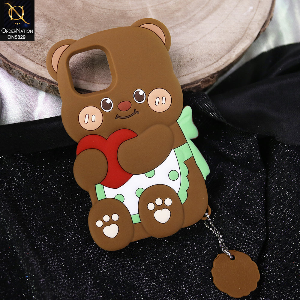 iPhone 12 Cover - Brown -   Endearing Adorable 3D Super Marshy Bear Case