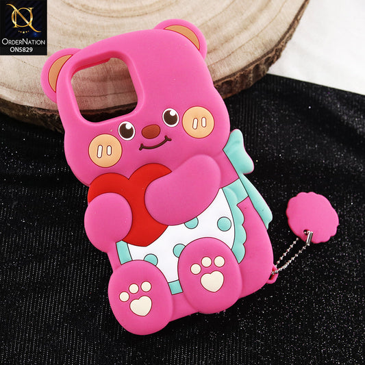 iPhone 12 Pro Max Cover - Dark Pink - Endearing Adorable 3D Super Marshy Bear Case