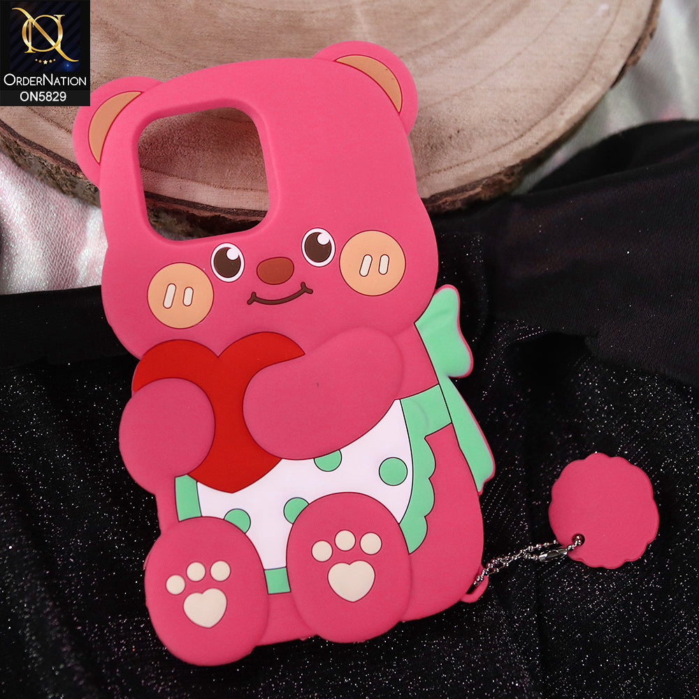 iPhone 14 Pro Max Cover - Dark Pink -   Endearing Adorable 3D Super Marshy Bear Case