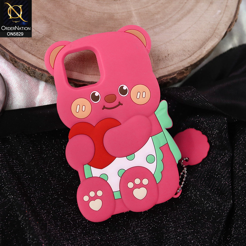iPhone 15 Cover - Dark Pink -   Endearing Adorable 3D Super Marshy Bear Case