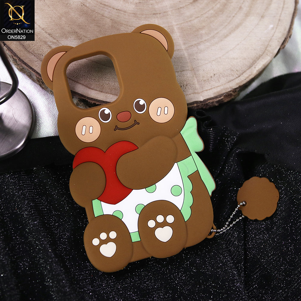 iPhone 15 Pro Max Cover - Brown -   Endearing Adorable 3D Super Marshy Bear Case