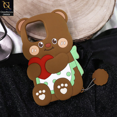 iPhone 15 Pro Max Cover - Brown -   Endearing Adorable 3D Super Marshy Bear Case