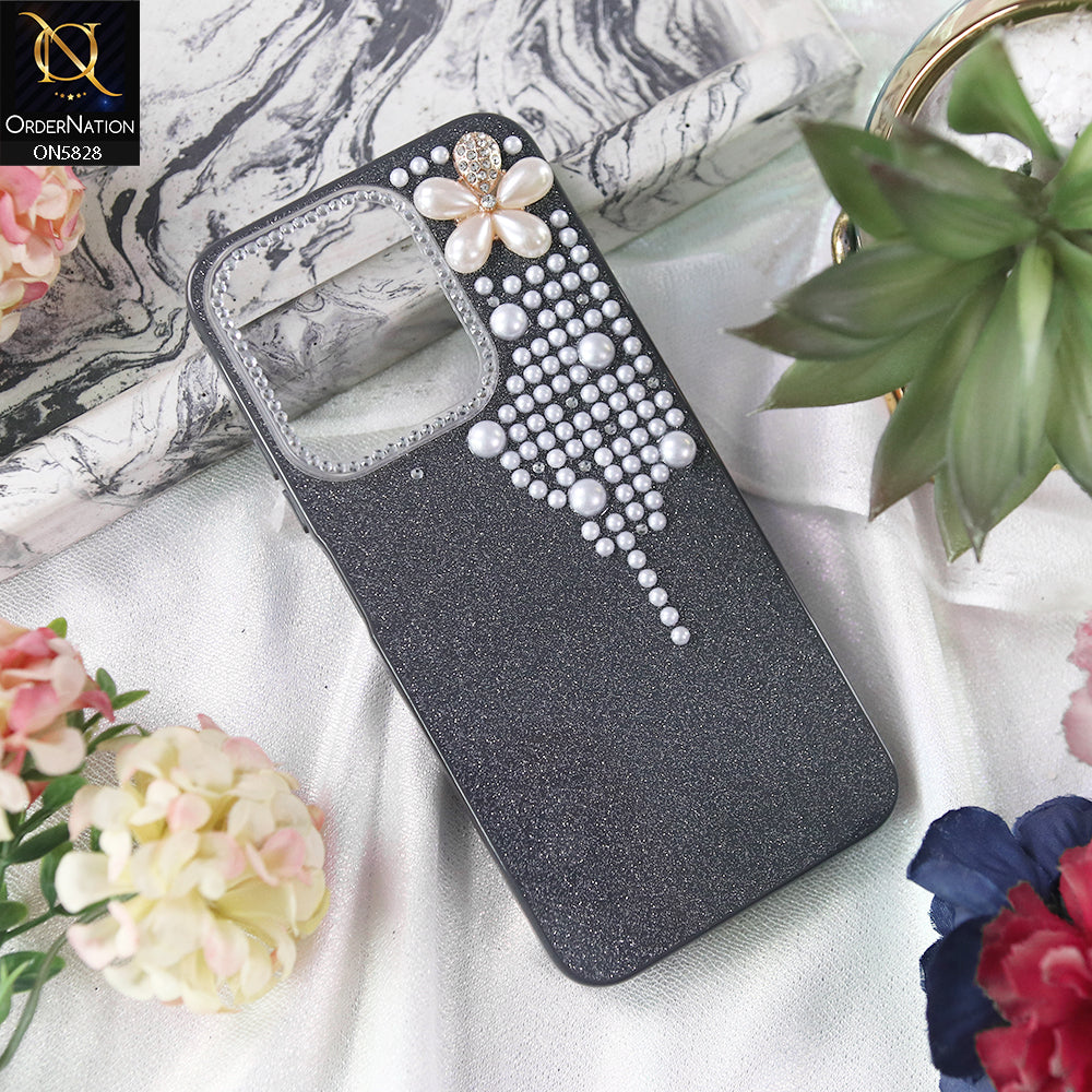 Realme Narzo 80 Lite Cover - Black - Adorable Pretty RhineStones And Pearls Zone Feminine Case