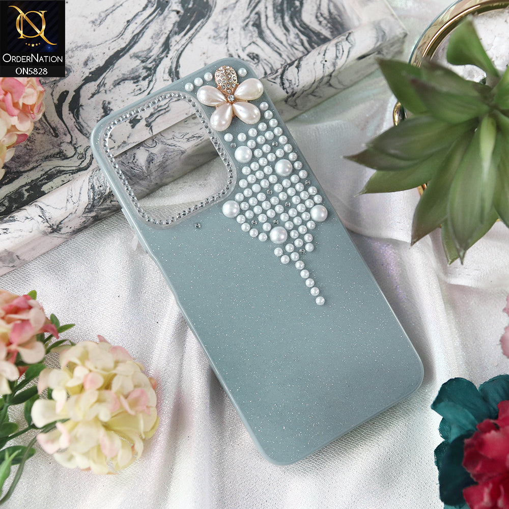 Realme Note 70 Cover - Blue - Adorable Pretty RhineStones And Pearls Zone Feminine Case