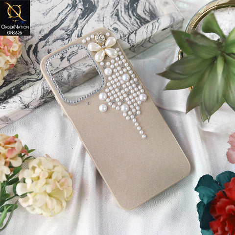Realme Narzo 80 Lite Cover - Brown - Adorable Pretty RhineStones And Pearls Zone Feminine Case