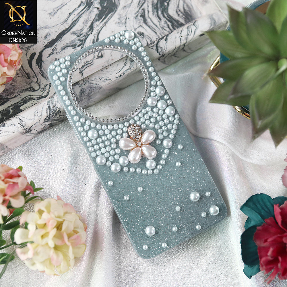 Xiaomi Redmi A3 Cover - Blue - Adorable Pretty RhineStones And Pearls Zone Feminine Case