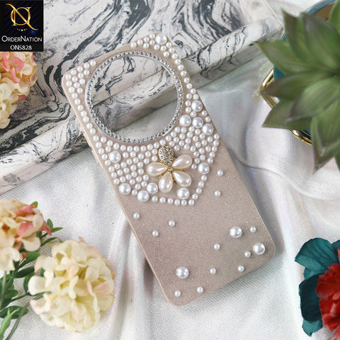 Xiaomi Poco C61 Cover - Brown - Adorable Pretty RhineStones And Pearls Zone Feminine Case