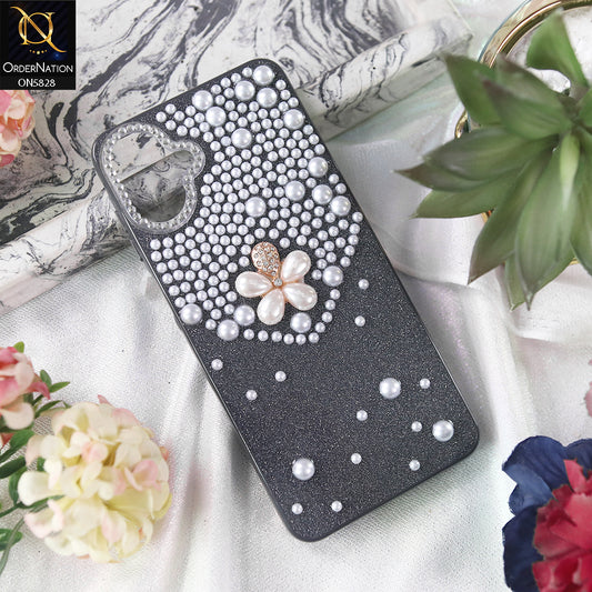 Samsung Galaxy M07 Cover - Black - Adorable Pretty RhineStones And Pearls Zone Feminine Case