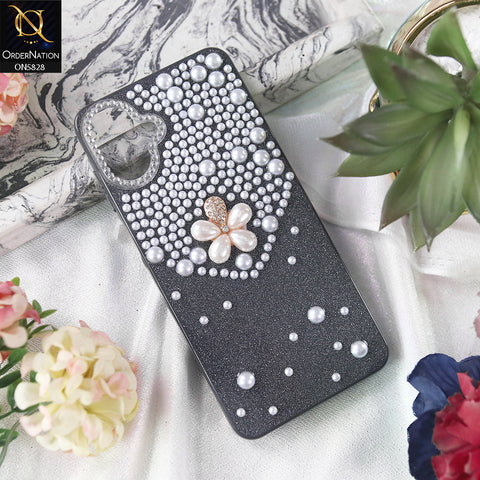 Samsung Galaxy F07 Cover - Black - Adorable Pretty RhineStones And Pearls Zone Feminine Case