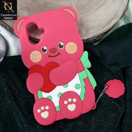 Samsung Galaxy M07 Cover - Dark Pink -   Endearing Adorable 3D Super Marshy Bear Case