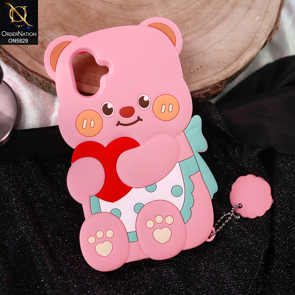 Samsung Galaxy M07 Cover - Light Pink -   Endearing Adorable 3D Super Marshy Bear Case