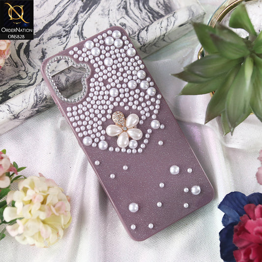 Samsung Galaxy M07 Cover - Purple -  Adorable Pretty RhineStones And Pearls Zone Feminine Case