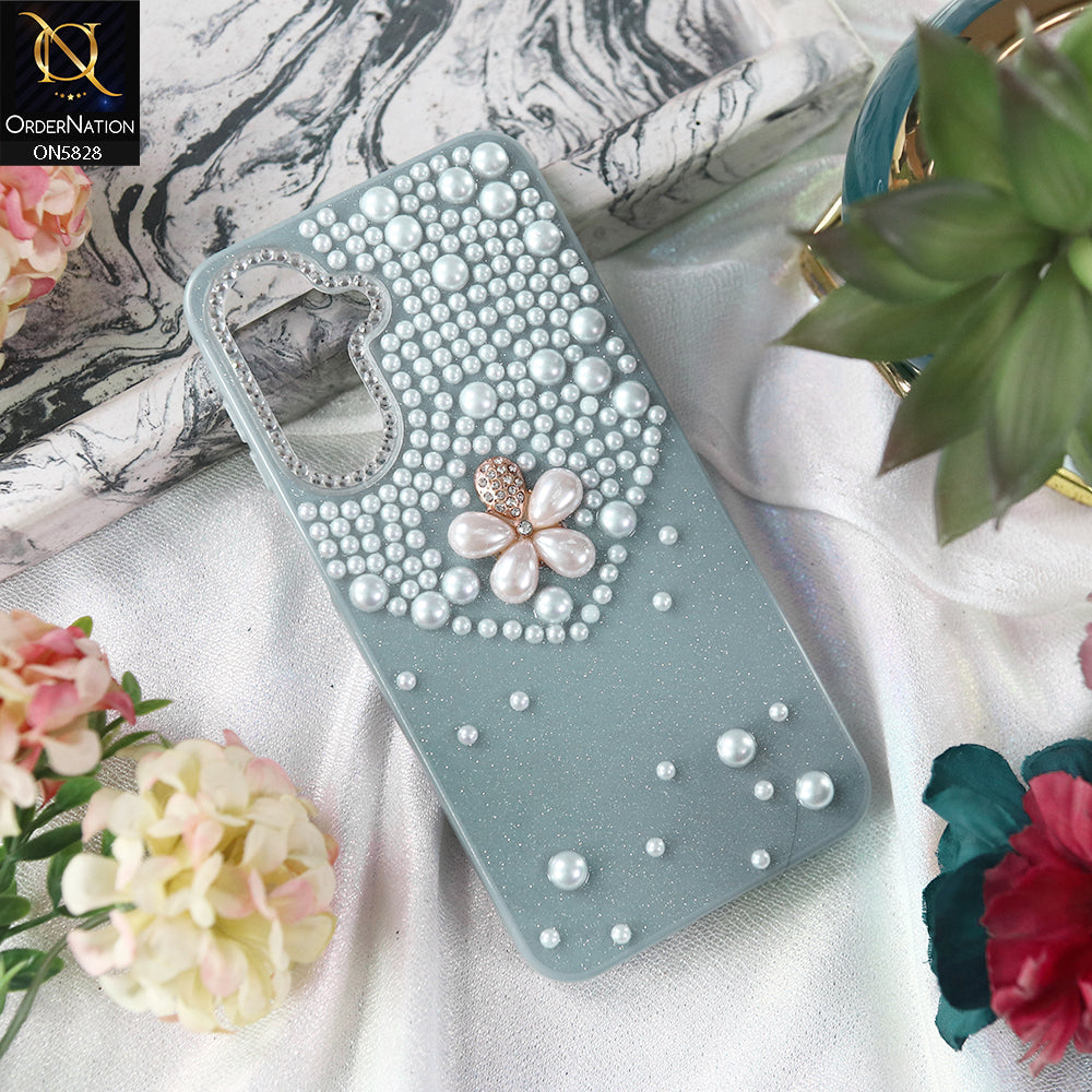 Samsung Galaxy M17 Cover - Blue - Adorable Pretty RhineStones And Pearls Zone Feminine Case