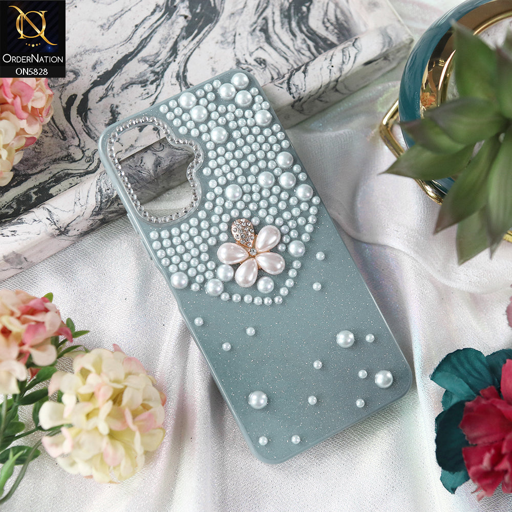 Infinix Smart 10 Cover - Blue - Adorable Pretty RhineStones And Pearls Zone Feminine Case