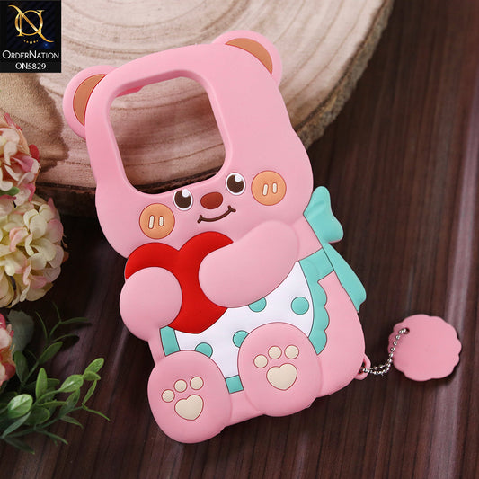 Infinix Smart 8 HD Cover - Light PInk -  Endearing Adorable 3D Super Marshy Bear Case
