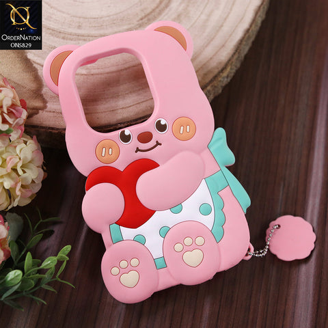 Infinix Smart 8 Cover - Light PInk -  Endearing Adorable 3D Super Marshy Bear Case