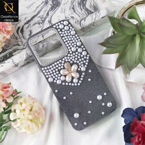 Itel P55 4G Cover - Black - Adorable Pretty RhineStones And Pearls Zone Feminine Case