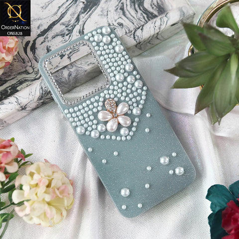 Realme Note 50 Cover - Blue - Adorable Pretty RhineStones And Pearls Zone Feminine Case