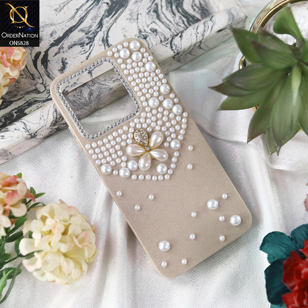 Infinix Hot 40i Cover - Brown - Adorable Pretty RhineStones And Pearls Zone Feminine Case