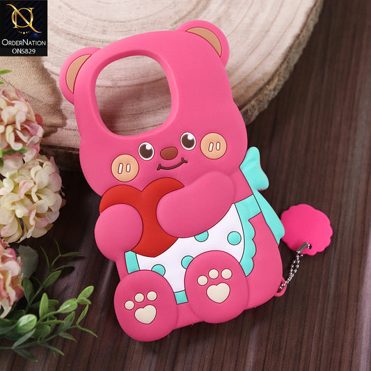 Infinix Hot 50i Cover - Dark PInk -  Endearing Adorable 3D Super Marshy Bear Case