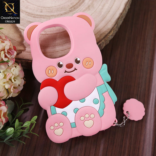 Infinix Smart 9 HD Cover - Light PInk -  Endearing Adorable 3D Super Marshy Bear Case