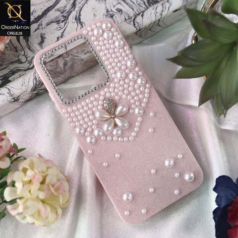 Realme Note 50 Cover - Pink -  Adorable Pretty RhineStones And Pearls Zone Feminine Case