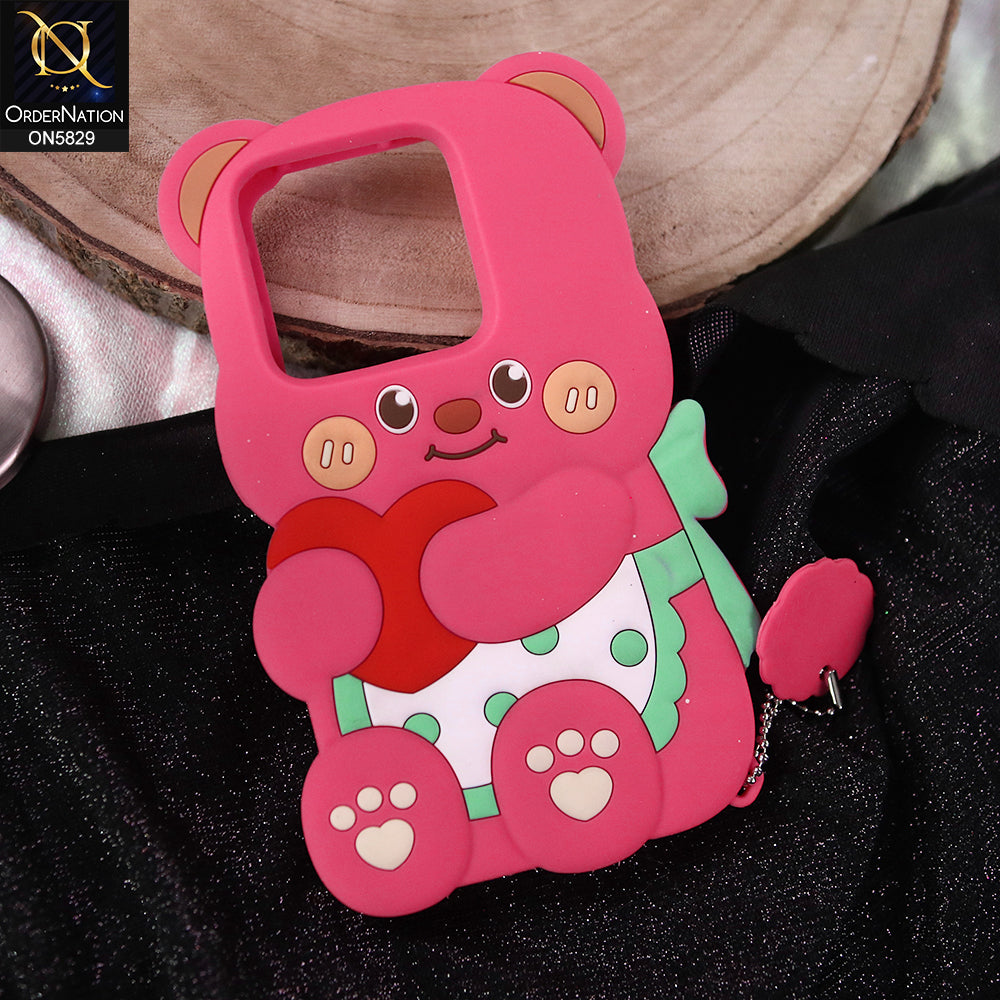 Tecno Spark Go 2023 Cover - Dark Pink -   Endearing Adorable 3D Super Marshy Bear Case
