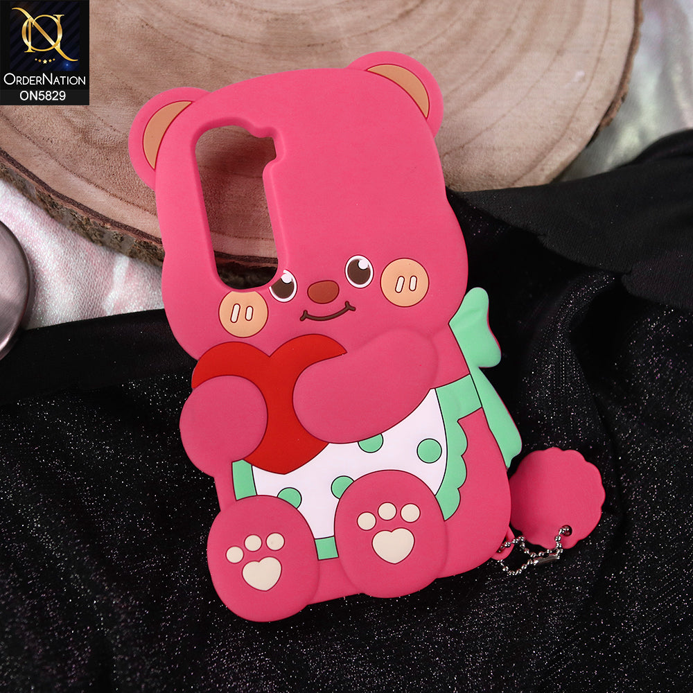Vivo Y31 5G Cover - Dark Pink -   Endearing Adorable 3D Super Marshy Bear Case