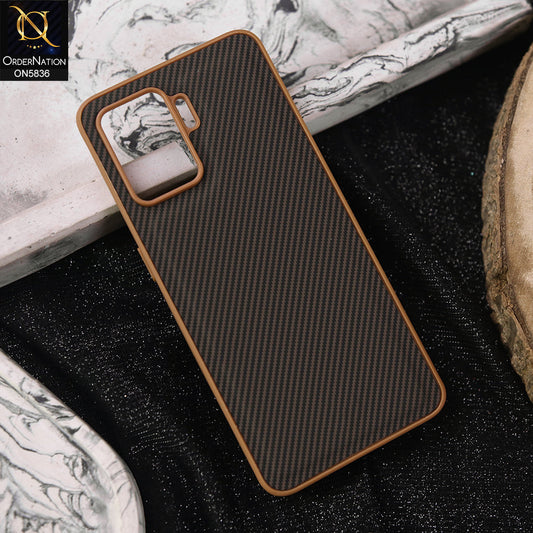 Oppo F19 Pro Cover - Brown -  New Deluxe High Quality Matte Soft Tpu Carbon Fiber Texture Case