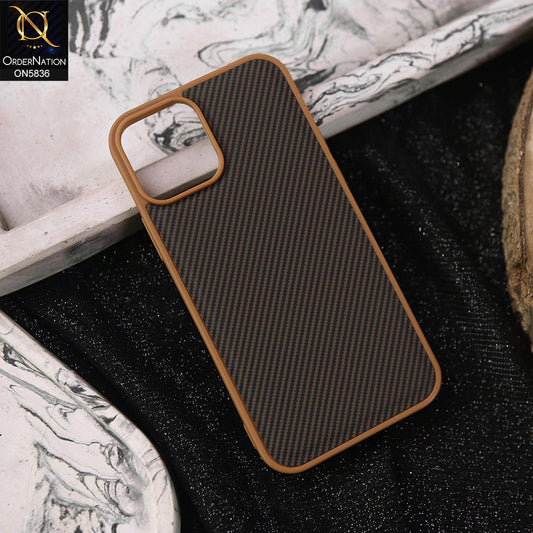 iPhone 13 Cover - Brown -  New Deluxe High Quality Matte Soft Tpu Carbon Fiber Texture Case