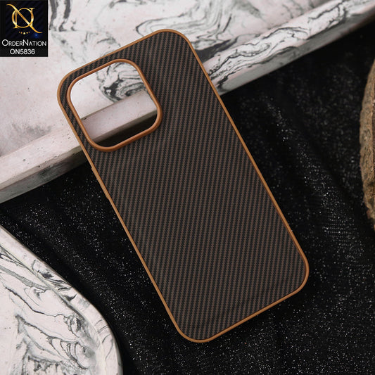 iPhone 15 Pro Cover - Brown -  New Deluxe High Quality Matte Soft Tpu Carbon Fiber Texture Case