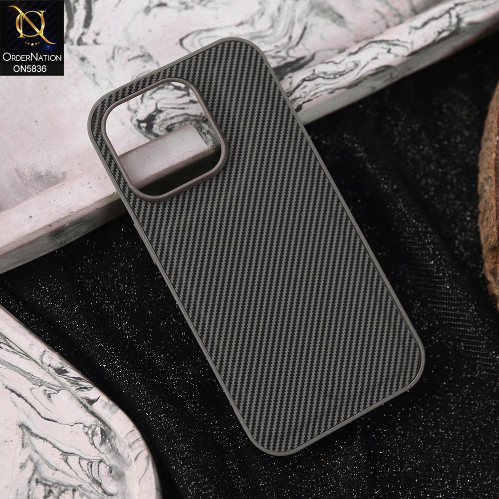 iPhone 14 Pro Max Cover - Gray -  New Deluxe High Quality Matte Soft Tpu Carbon Fiber Texture Case