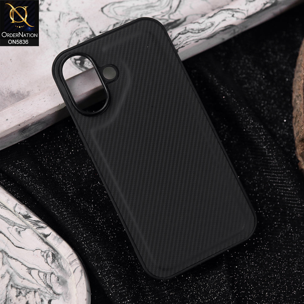 iPhone 16 Cover - Black -  New Deluxe High Quality Matte Soft Tpu Carbon Fiber Texture Case